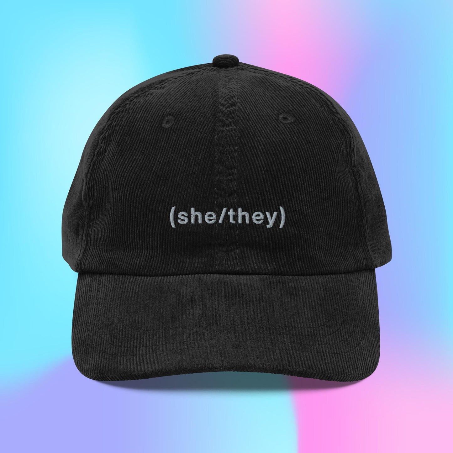 She/they pronouns parenthesis corduroy hat